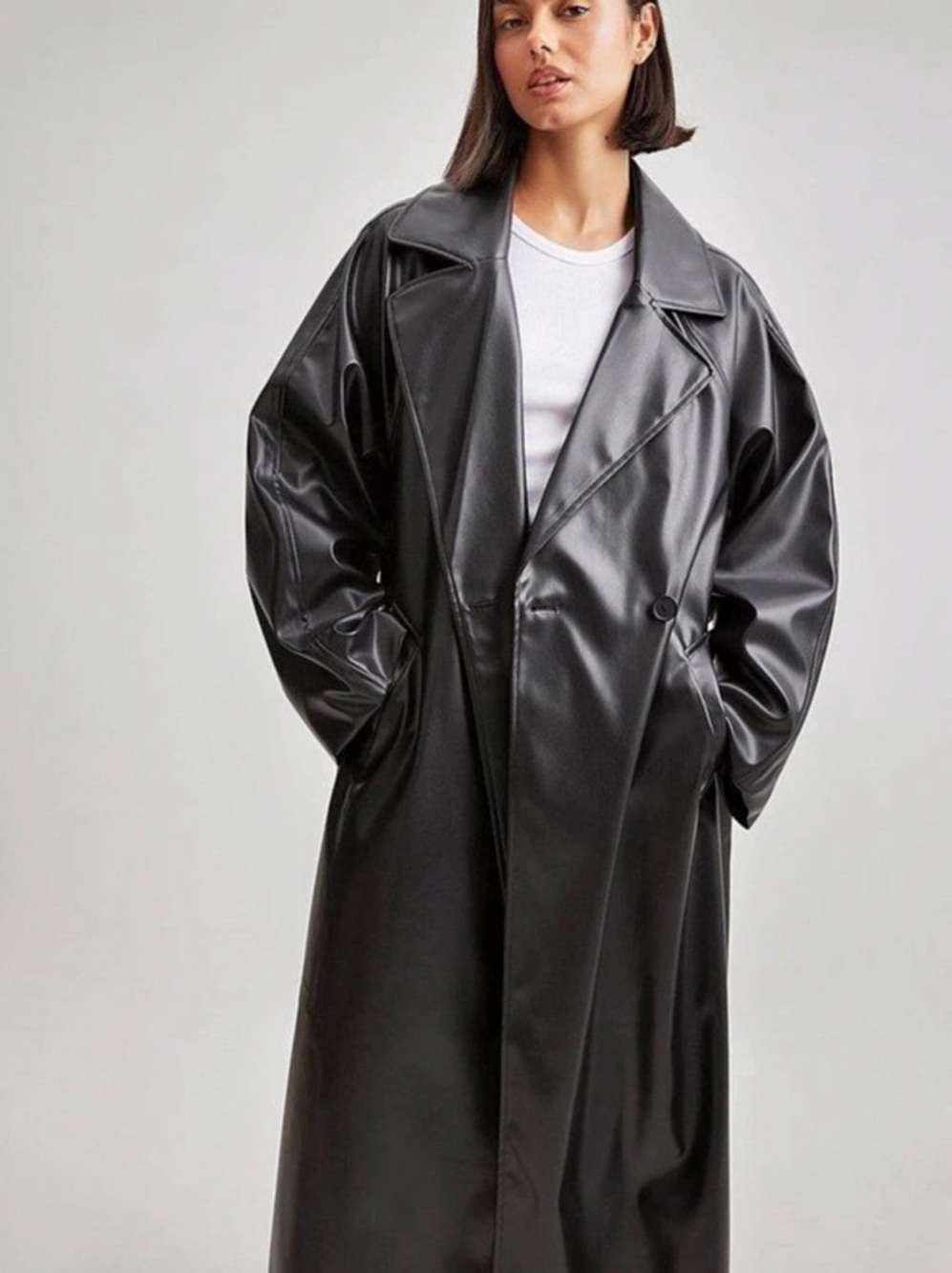 NA-KD Oversized PU Trench Coat Black Size 36